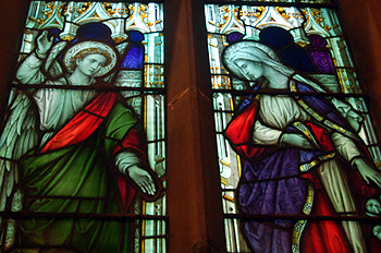 Detail from the eastern stained glass window in the north side of the nave September 2012